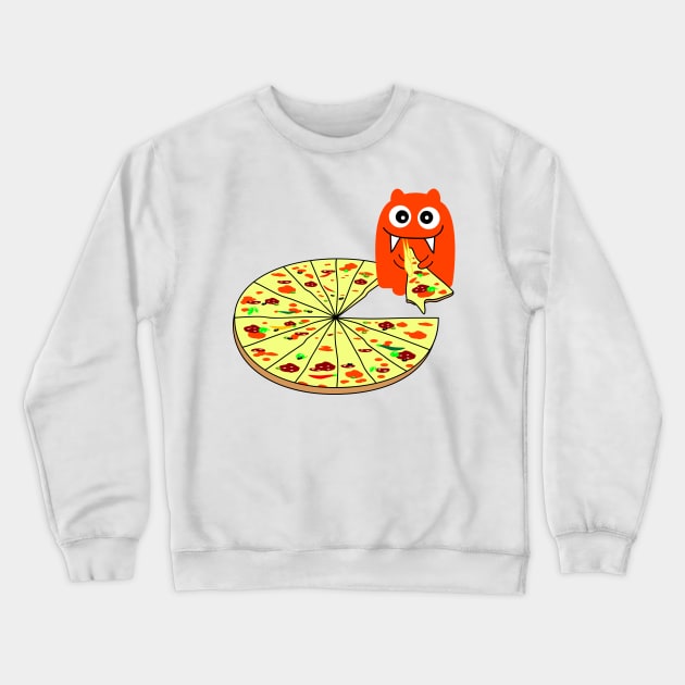 Funny monster with pizza Crewneck Sweatshirt by spontania